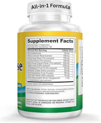 2-Month PeriMenopause Supplements (ALL-IN-1) Natural Hormone Support | Perfect Blend of 11 Herbs/Extracts | Peri-Menopause Supplement for Women | Female Hormonal Balance | 60-Day Supply | 120 Capsules