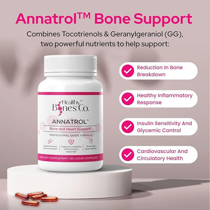 Annatrol Bone Support, Annatto Tocotrienols & Geranylgeraniol (GG) Vitamin E Supplement, with 300mg Tocotrienols Vitamin E (DeltaGold Delta + Gamma) & 300mg GG-Gold to Help Promote Bone & Heart Health
