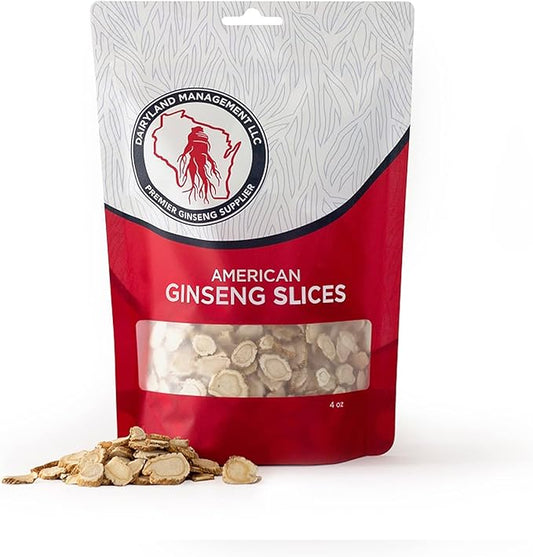 Dairyland American Ginseng Slices, 4 oz – Authentic Wisconsin Ginseng, Non-GMO & Gluten-Free – Herbal Supplement for Tea, Soup & Congee