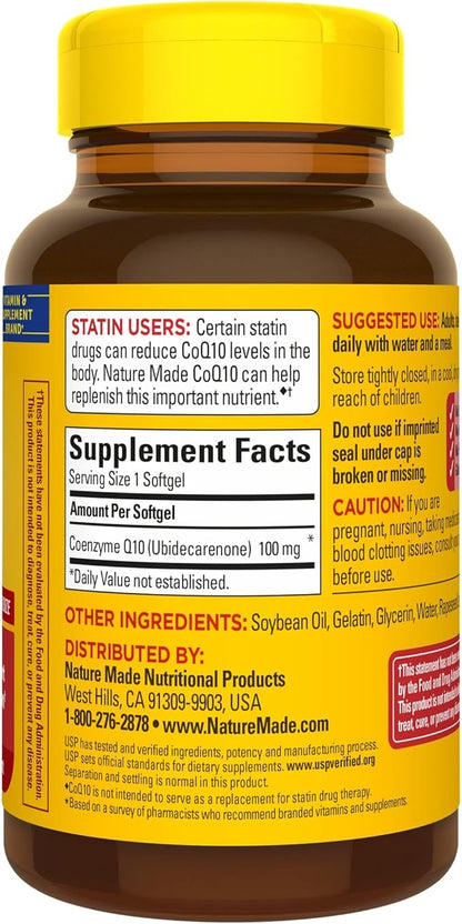 Nature Made CoQ10 100mg, Dietary Supplement for Heart Health Support, 120 Softgels, 120 Day Supply (Pack of 2)