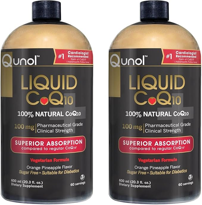 Qunol Liquid CoQ10 100mg, Superior Absorption Natural Supplement Form of Coenzyme Q10, Antioxidant for Heart Health, Orange Pineapple Flavored, 60 Servings, 20.3 oz Bottle, Pack of 2