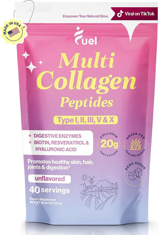 Fuel Beauty Blend Premium multi Collagen Protein Powder – 11-in-1 Collagen formula for Women with Resveratrol Extract, Hyaluronic Acid, Biotin beauty supplements Hair, Skin & Nails Support– Unflavored