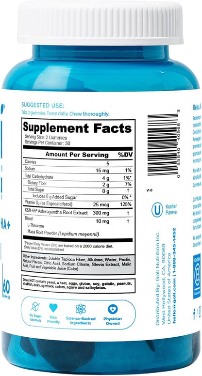 Goli Zero Sugar Ashwagandha & Vitamin D, Maca, L-Theanine Gummies, No Artificial Sweeteners, No Sugar Alcohols. Mixed Berry, KSM-66, Vegan, Plant Based, Non-GMO, Gluten-Free & Gelatin Free. (3)