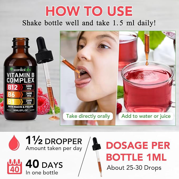 Organic Vitamin B Complex,Vitamin b Complex for Women, Vitamin B Complex Liquid, Vitamin B12 Methylcobalamin,Vitamin b6,B1,B9 for Metabolic Health Support, Vegan, Non-GMO, Gluten Free