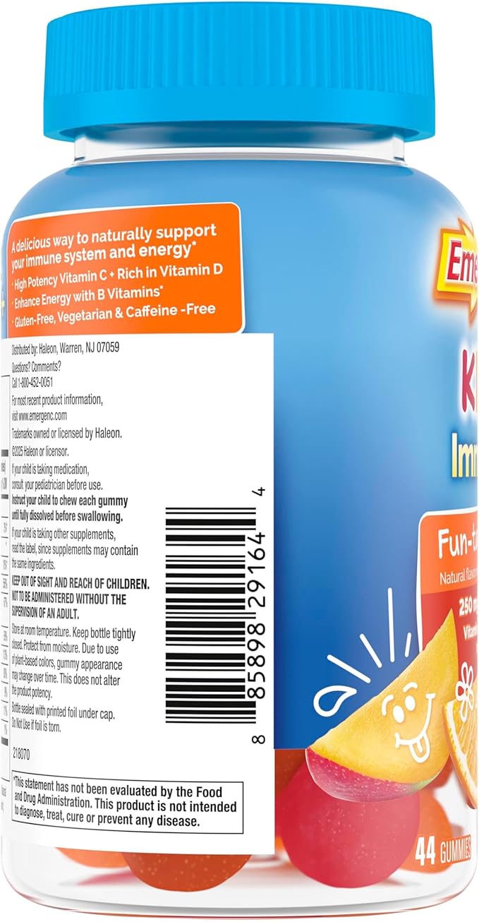Emergen-C Kidz Immune+ Immune Support Dietary Supplements, Flavored Gummies with Vitamin C, B Vitamins and Vitamin D for Immune Support, Fun-Tastic Fruit Flavored Gummies - 44 Count