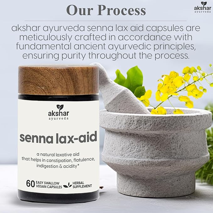 AKSHAR Ayurveda - Senna Lax Aid Herbal Constipation Relief & Laxative - Natural Bloating, Gas, Indigestion & Constipation Supplement - Vegan Cruelty Free (60 Count)
