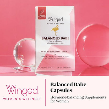 Winged Wellness Balance Babe, Hormone Balance & Estrogen Detox Supplement for Women - 100mg DIM & Calcium D-Glucarate & Milk Thistle for PMS Bloating, Cramps, Mood & Hormonal Acne Support, 60 Capsules