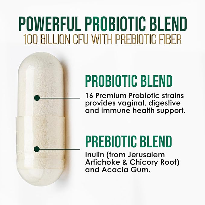 Probiotics for Women's Digestive Health - 100 Billion CFU, 16 Strains with Prebiotics, Supports Immune, Gut Health, PH, Gas & Bloating, Best Probiotic for Women & Men, Shelf Stable - 120 Capsules