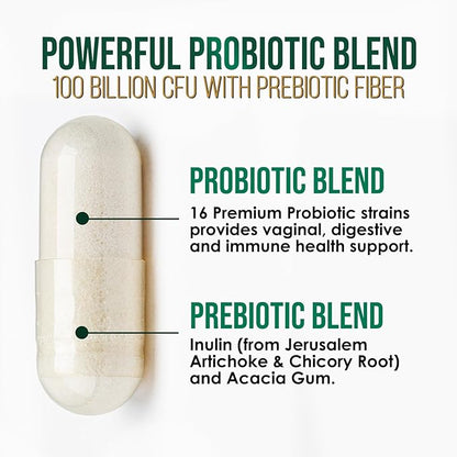 Probiotics for Women's Digestive Health - 100 Billion CFU, 16 Strains with Prebiotics, Supports Immune, Gut Health, PH, Gas & Bloating, Best Probiotic for Women & Men, Shelf Stable - 120 Capsules