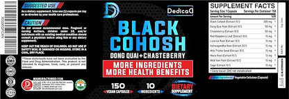 12in1 Black Cohosh 5-Month Supply for Menopause Support Supplement - 6700mg with Dong Quai, Chasteberry, Red Raspberry, Licorice, Wild Yam & more - Boost Immunity & Balance Mood - 150 Capsules