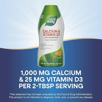 Nature's Way Calcium & Vitamin D3 with Magnesium Liquid Supplement*, Supports Bone Health*, Fast Absorbing Liquid, Gluten Free, Sugar Free, Citrus Flavored, 16 Fl Oz (Packaging May Vary)