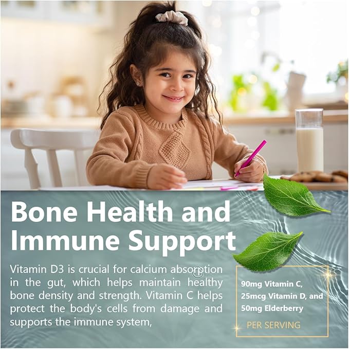 Black Sambucus Elderberry Gummies for Kids – Immune Support Supplement with Vitamin C and Vitamin D3 for Immunity Boost – Vegetarian, Non-GMO, Gluten Free, Nut and Dairy Free – 120 Gummies (Pack of 1)