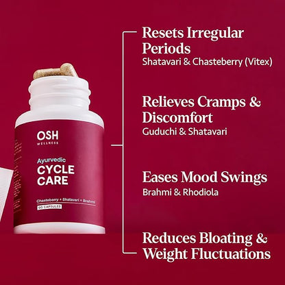Holistic PMS & Symptom Relief for Women | Ayurvedic Menstrual Cycle Regulator | Made in USA | Eases Hormonal Cramps, Bloating & Acne | Vitex, Bacopa, Shatavari, Borage Oil & Brahmi– OSH Wellness