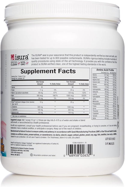 Natural Factors Total Body Collagen Bioactive Peptides Powder for Healthy Skin, Hair & Joints, Unflavored, 500 g