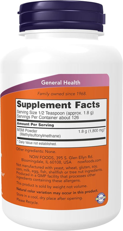 NOW Foods Supplements, MSM (Methylsulfonylmethane) Powder, Supports Healthy Cartilage*, Joint Health*, 8-Ounce