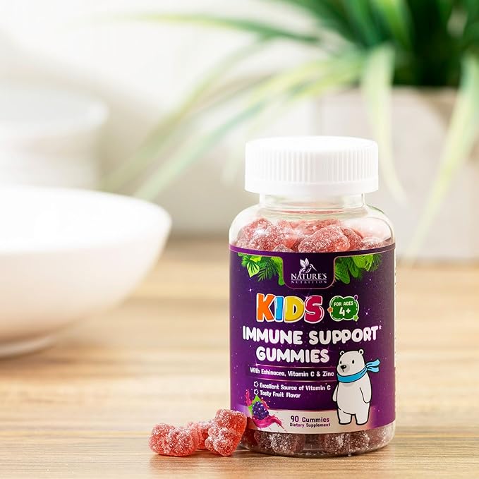 Kids Immune Support Gummy - Vitamin C, Zinc & Echinacea, Berry Flavor Children's Daily Immune Health Support Gummies for Ages 4 and Up, Nature's Vitamins for Kids, Vegan & Non-GMO - 90 Gummies