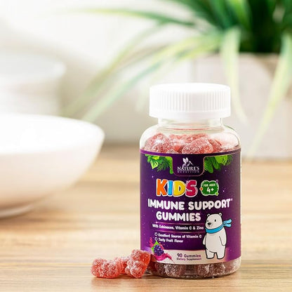Kids Immune Support Gummy - Vitamin C, Zinc & Echinacea, Berry Flavor Children's Daily Immune Health Support Gummies for Ages 4 and Up, Nature's Vitamins for Kids, Vegan & Non-GMO - 90 Gummies