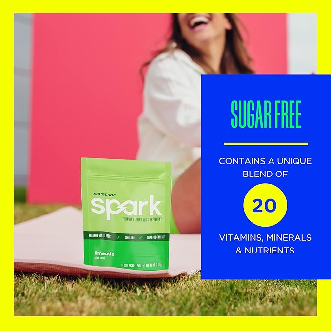AdvoCare Spark Vitamin & Amino Acid Supplement - Focus & Energy Drink Powder Mix with Vitamin A, B-6, C & E - Also Includes L-Carnitine & L-Tyrosine - Limeade, 14 Stick Packs