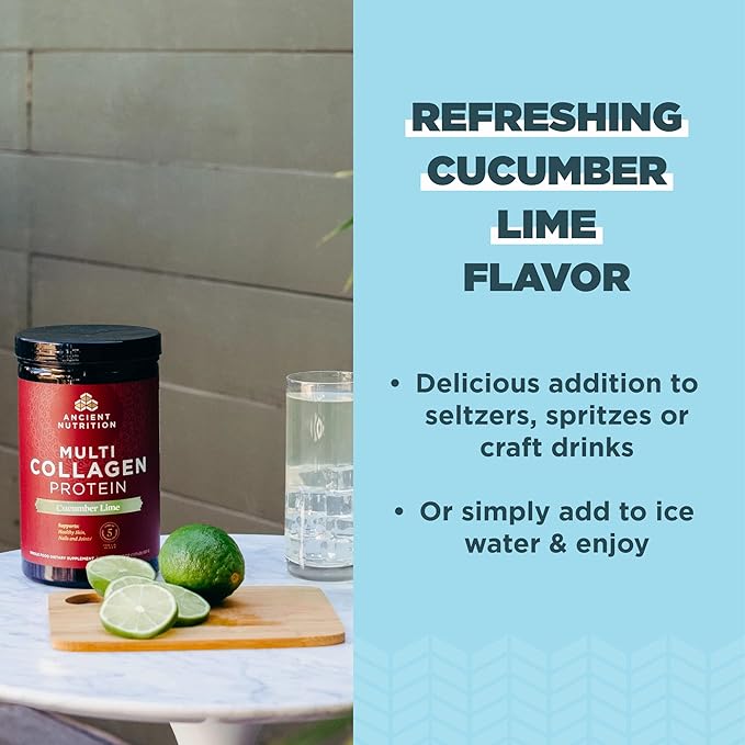 Ancient Nutrition Multi Collagen Protein Powder, Strawberry Lemonade, 45 Servings + Multi Collagen Protein Powder, Cucumber Lime, 45 Servings