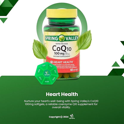 Rapid-Release CoQ10 100 mg, 60 Softgels with Bundle Exclusive Vitamins & Minerals - A to Z - Better Ligth&Spring Guide + Weekly Pill Organizer (3 Items)