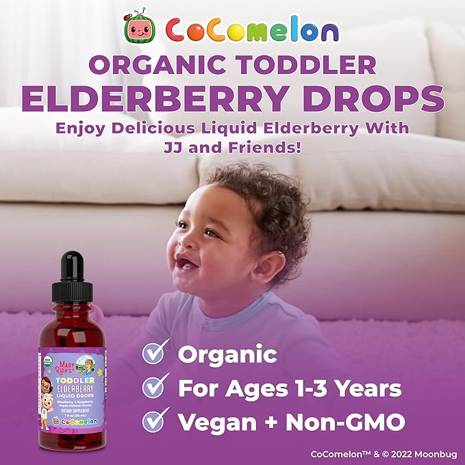 MaryRuth Organics Cocomelon Toddler Elderberry Syrup, USDA Organic Elderberry, Sugar Free Kids Immune Support Supplement for Ages 1-3 Years, Clean Label Project Verified®, Vegan, Gluten Free, 1 Fl Oz
