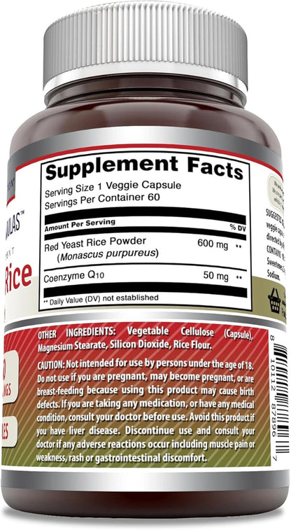 Amazing Formulas Red Yeast Rice 600 Mg Plus Coq10 50 Mg | Veggie Capsules Supplement | Non-GMO | Gluten Free | Made in USA (60 Count)