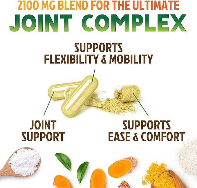 Glucosamine Chondroitin MSM 2100mg Complex - Joint Support Supplement for Joint Mobility & Comfort For Men and Women with Turmeric & Boswellia, Triple Strength Glucosamine Supplements - 120 Capsules