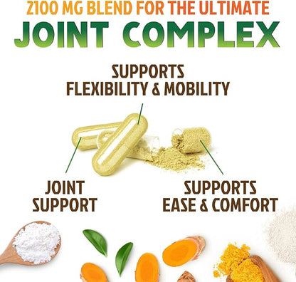 Glucosamine Chondroitin MSM 2100mg Complex - Joint Support Supplement for Joint Mobility & Comfort For Men and Women with Turmeric & Boswellia, Triple Strength Glucosamine Supplements - 180 Capsules