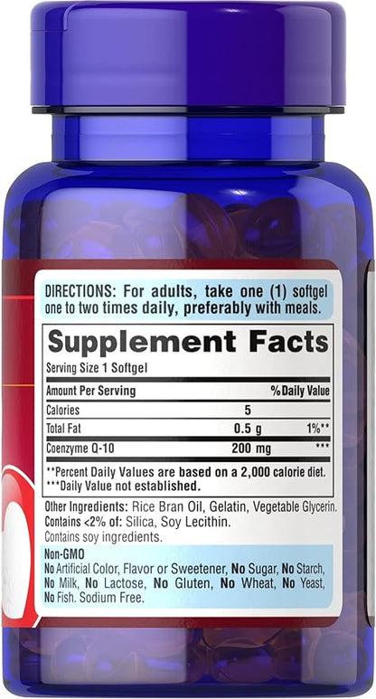Puritan's Pride Q-Sorb Co Q-10 200 mg, Antioxidant, Heart Health and Cardiovascular Support, Energy booster, 60 Rapid Release Softgels