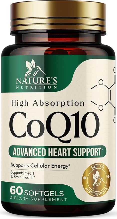 CoQ10 100mg Softgels - Better Absorption, Antioxidant for Heart Health & Cellular Energy Support - Nature's Co Q10 Vitamins, Non-GMO & Gluten Free, Coenzyme Q10 Supplement - 60 Softgels
