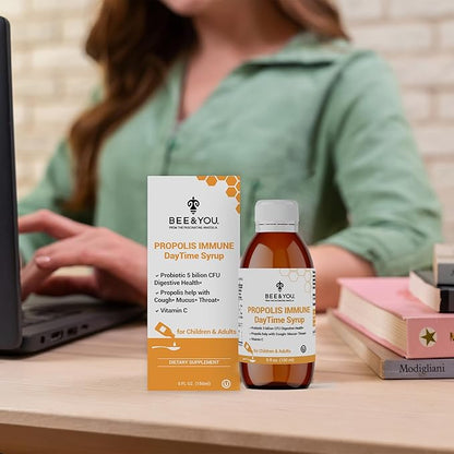 Bee and You Propolis Immune Day Time Syrup with Probiotic, Vitamin C, Immune Support, Digestive Health, Antioxidants, Gut Health 5 Fl Oz