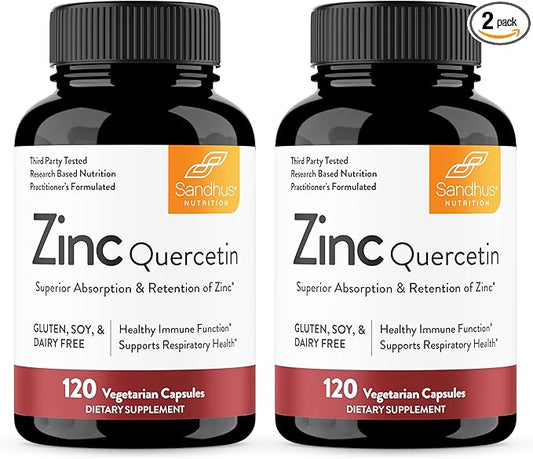 Sandhu's Zinc with Quercetin Capsules for Men & Women | Supports Immunity, Bone Health and Quality Sleep | 240 Count