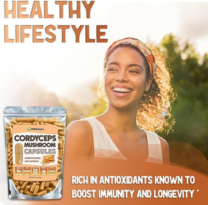 XPRS Nutra Cordyceps Mushroom Powder Capsules - 360 Count (180 Day Supply) - Our Premium Cordyceps Mushroom Capsules Contain Real Mushrooms (Cordyceps Sinensis) to Support Stamina and Performance