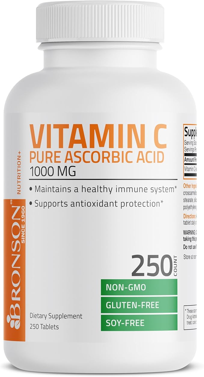 Bronson Vitamin C 1000mg Premium Non-GMO Ascorbic Acid Tablets, 250 Count