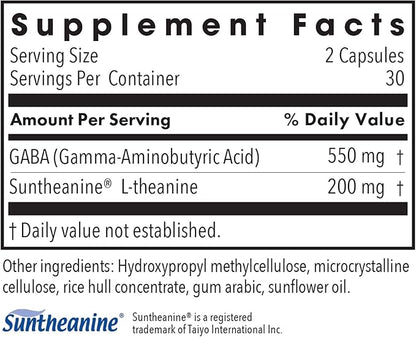 Allergy Research Group 200 mg of Zen Supplement - Calmness Support, Day or Night, GABA, L-Theanine, Hypoallergenic, Vegetarian Capsules - 60 Count
