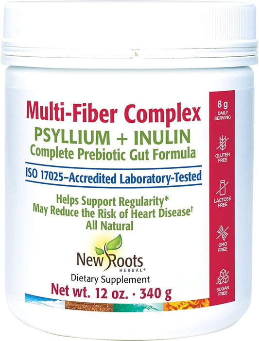 New Roots | Prebiotic Fiber Powder Supplement with Psyllium Husk and Inulin (from Chicory Root)| Fiber Prebiotic Supplement Supports Gut and Digestive Health, Unflavored 12 oz (340 g)