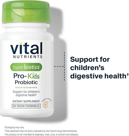 Hyperbiotics Vital Nutrients Pro Kids Probiotic | Allergen-Free Toddler Probiotics for Kids | Targeted Immune, Gut, and Digestive Health | Sugar-Free Orange Flavor | 60 Chewable Tablets