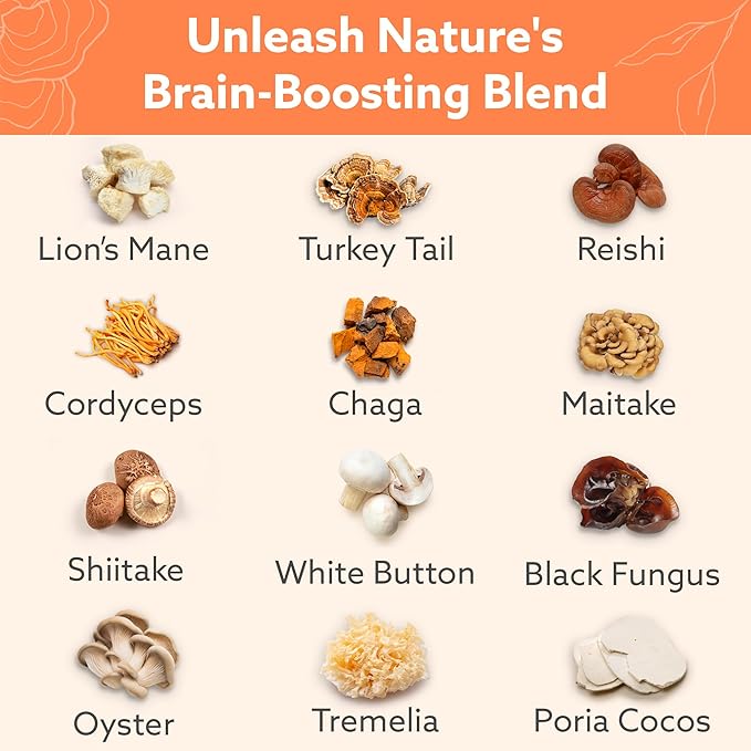 Multi-Mushroom Supplement - Complex For Brain, Immune Support, Nootropics - Performance Blend with Lions Mane, Turkey Tail, Reishi, Cordyceps, Chaga, Maitake, Shiitake, and More - 60 Capsules