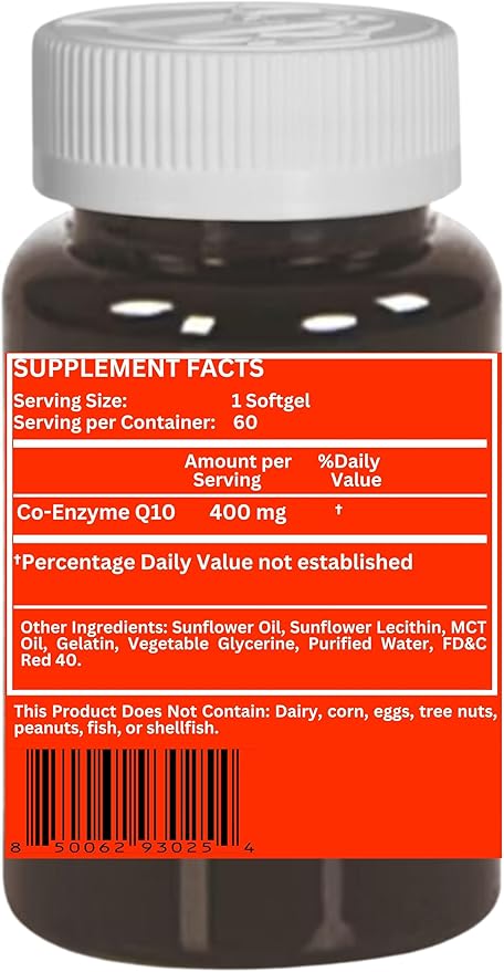 Liposomal CoQ10 400 mg, Higher Absorption, Supports Heart, Brain & Energy (60 Softgels)