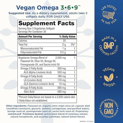 Purity Products Omega 3-6-9 Vegan and Vegetarian Formula - “5 in 1” Essential Fatty Acid Complex - Scientifically Formulated Plant-Based Omega 3 6 9 Essential Fatty Acids (EFA) - from (60)