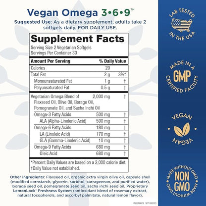 Purity Products Omega 3-6-9 Vegan and Vegetarian Formula - “5 in 1” Essential Fatty Acid Complex - Scientifically Formulated Plant-Based Omega 3 6 9 Essential Fatty Acids (EFA) - from (60)