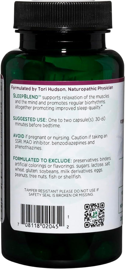 Vitanica Sleepblend, Non Habit Forming Sleep Support Supplement, with Melatonin, Valerian Root, Passionflower and Hops, Vegan, 60 Capsules