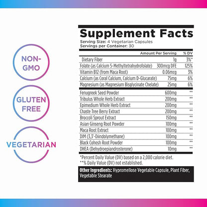Livingood Daily Women’s Hormone Support Supplement, Estrogen Balance with Fenugreek, Black Cohosh, Chasteberry, DIM, Natural PMS & Menopause Support, Non GMO, Gluten Free, Vegetarian Capsules, 120 Ct