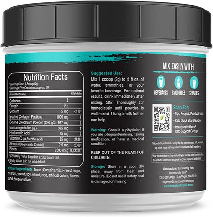 Intentionally Bare Colostrum and Collagen Powder - Colostrum Supplement with Biotin and Collagen Peptides - Colostrum Powder for Skin, Joint & Gut Health - Unflavored Collagen Supplements 60 Servings
