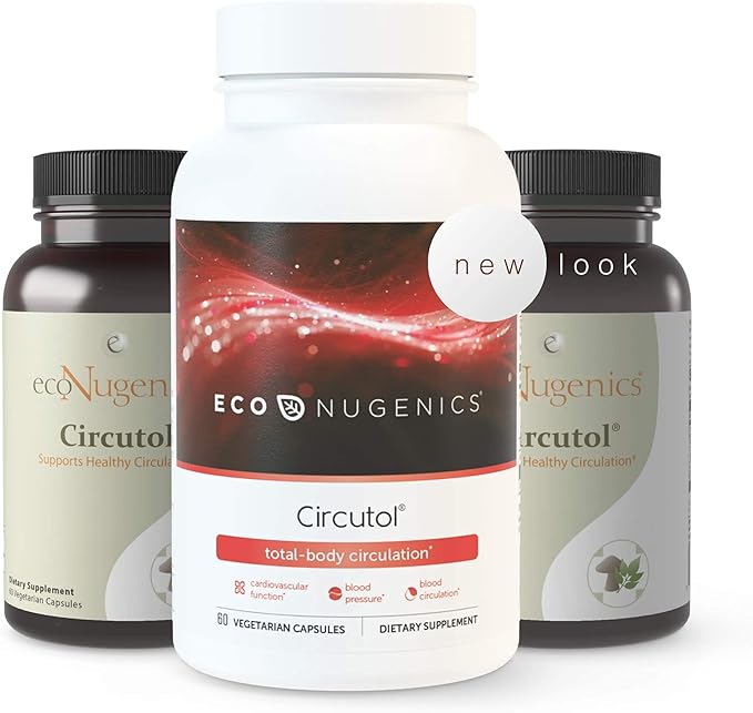 EcoNugenics Circutol Blood Pressure Supplement for Heart Support with Nattokinase, Hawthorn Extract, L-Carnitine, Salvia Root, Reishi, and Cordyceps Mushrooms - 60 Capsules