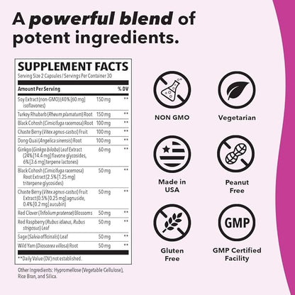Pausitivi-T - Menopause Support Supplement - Powerful Relief for Hot Flashes, Hormone Imbalance & Night Sweats - Nourishes Tissue - Sage, Chasteberry, Soy Isoflavones & Black Cohosh - 60 Capsules