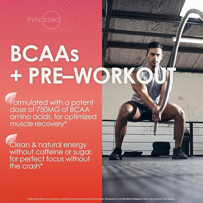 Type Zero AminoBurn - Natural Pre Workout + BCAA (Tropical Punch | 30serv) Sugar Free BCAAs Amino Acids Supplement Keto Preworkout, Amino Preworkout and Post Workout Drink