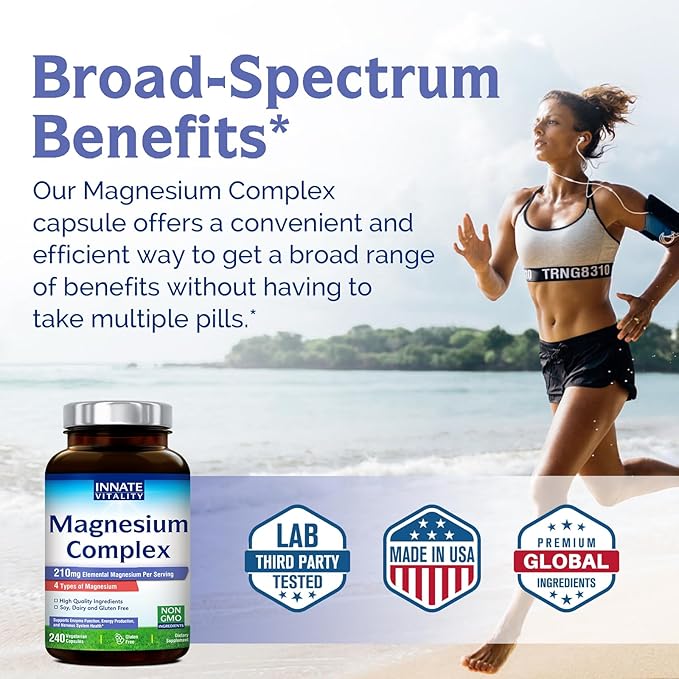 Innate Vitality Magnesium Complex - Magnesium Glycinate, Malate, Citrate, Oxide, 4-in-1 Formula for Energy, Muscles, Bones & Nerves, Vegan & No Gluten, 240 Capsules