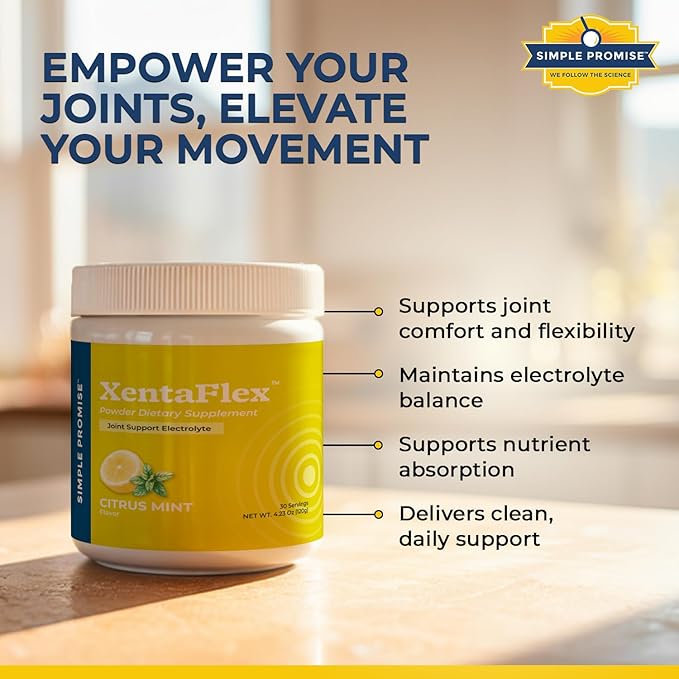 Simple Promise XentaFlex - Joint Support Electrolyte Powder with AquaLOX Boswellia & Potassium - Supports Hydration and Mobility -Joint Supplement for Men & Women - 30 Servings - Citrus Mint Flavor