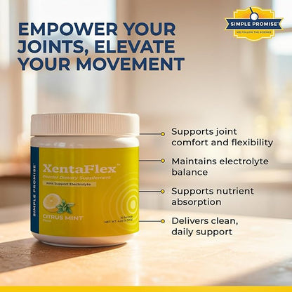 Simple Promise XentaFlex - Joint Support Electrolyte Powder with AquaLOX Boswellia & Potassium - Supports Hydration and Mobility -Joint Supplement for Men & Women - 30 Servings - Citrus Mint Flavor